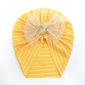 Indiase hoed kanten bowknot gestreepte pasgeboren caps meisjes prinses dunne gaas tulband zachte zonnebrandcrème katoenen hoofd wraps kinderen motorkap beanie haaraccessoires