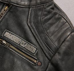 Tête indienne broderie vintage noir Marbobo classique hommes moto veste en cuir véritable col montant