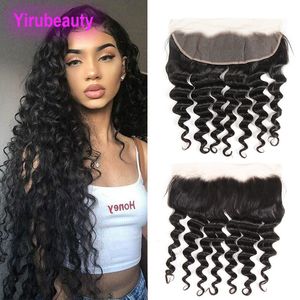 Indian Human Hair 13X4 Lace Frontal Deep Wave Curly Pre Plucked Baby Hair Closure Free Part Natural Color 10-22inch