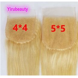 Indisch Echt haar 13X6 Kant Frontaal 4X4 Sluiting Gratis Deel 6x6 Blond Kleur Recht 12-22inch Yirubeauty 613 #