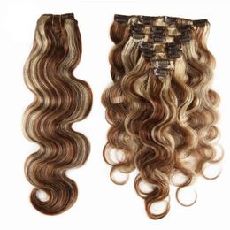 Cheveux humains indiens 4/613 Yirubeauty 120g 70g clip de vague de corps dans les extensions de cheveux 10-30 pouces couleur piano