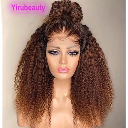 Indian Menselijk Haar 4X4 Kant Pruik Kinky Krullend 1B 30 Ombre Twee Tonen Kleur 10-32 inch Yirubeauty Hele 180% Dichtheid 210% 291r