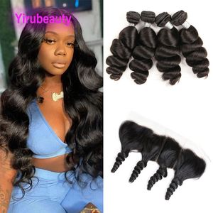 Bundles de cheveux humains indiens avec 13X4 dentelle frontale vague lâche cinq pièces partie libre bouclés 10-28 pouces pré-plumés