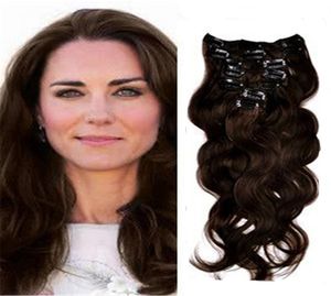 Indian Human Hair Clip in Hair Extension 16quot26quot 2 7pcs Donkerbruine lichaamsgolfclip in extensies Clips in 8364710