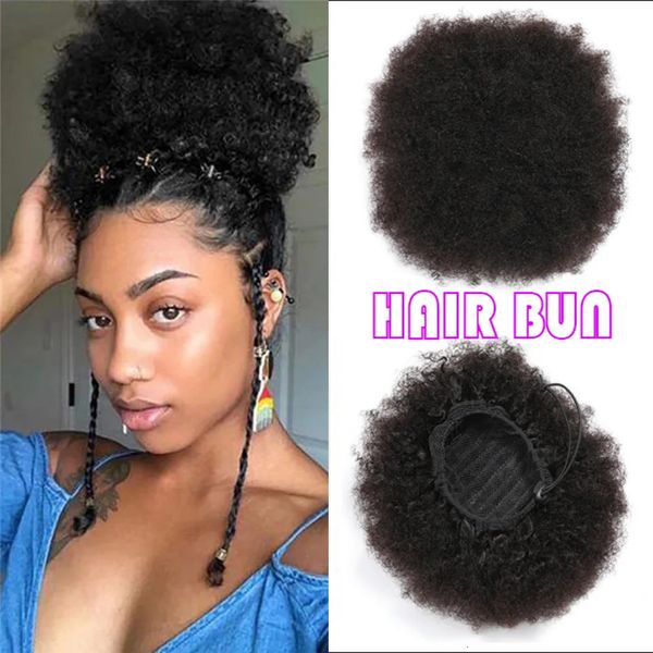 Indien Human Hair Drawstring Ponytail Clip Clip in Afro Puff Short Afro Kinky Curly Chignon Bun Non-Remy 240507