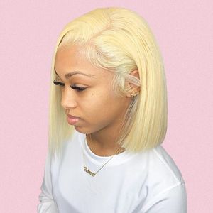 Cheveux humains indiens Blonde Lace Front Wig 130% Density 613 Straight Short Bob Wigs Transparent Lace