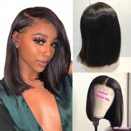 Indian Human Hair HD 5x5 Lace Fermeure Wig 13x4 Lace Front Bob Bobs 150% 180% 210% densité Couleur naturelle Silky Straitement 10-16 pouces