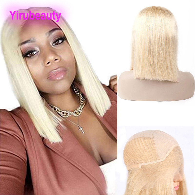 Produits de cheveux humains indiens 10-18 pouces 13x4 Bob cheveux avant de lacet perruques 613 # Blonde Remy cheveux perruque avant de lacet Yirubeauty