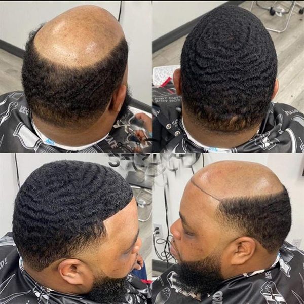 Remplacement indien de cheveux humains afro vague homme unité 8mm 10mm toupets à base de dentelle pour hommes noirs306g