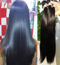 Human Remy Vierge Vierge Hair raide tisse des extensions de cheveux non traités Couleur naturelle 100 gbundle Double tâches 3Bundleslot6591547