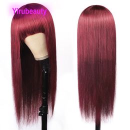 Indian Human Virgin Hair 99J recht 10-32inch Bourgondië Yirubeauty Silky rechte 150% Dichtheid 99J Volledig-mechanisme Pruiken Capless pruik