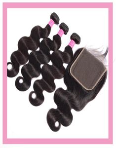 Bacilizos de cabello virgen humano indio 3 BULBLES CON 6X6 Cierre de encaje Tres partes Natural Color total 1030 pulgadas4594037