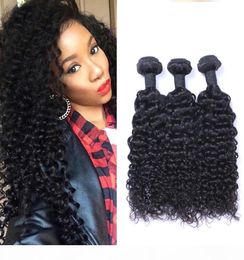 Indien Jerry Curl 100 non transformés humains vierges cheveux tisse Remy Extensions de cheveux humains tissages de cheveux humains teintables 3 bundles3562821