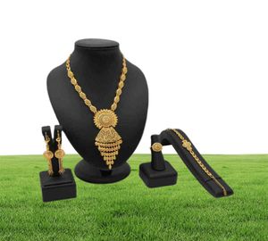 Ensemble de bijoux indiens plaqué or mariage de mariée Dubaï bijoux nigérians collier africain boucles d'oreilles Bracelet bague arabe 2112044752269