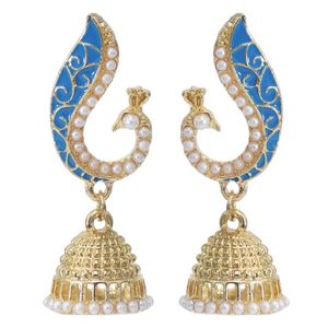 Indian Jhumka oorbellen voor vrouwen goud pauw gevormd met imitatie Pearl Bells Tassel Earring Party sieraden Gift234T