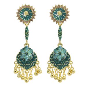 Boucles d'oreilles indiennes Jhumki pour femmes Alliage d'or avec grand cristal Bells Boucle d'oreille Tassel Boucle d'oreille Bijoux cadeau