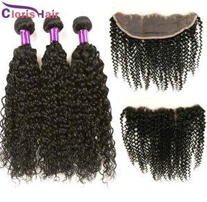 Indian Kinky Curly Human Hair 3 Bundles fermetures pas cher 13x4 Frontals de forte en dentelle FRONTALES EARURE À L'EOT AVEC CURLY TIAGES1990024