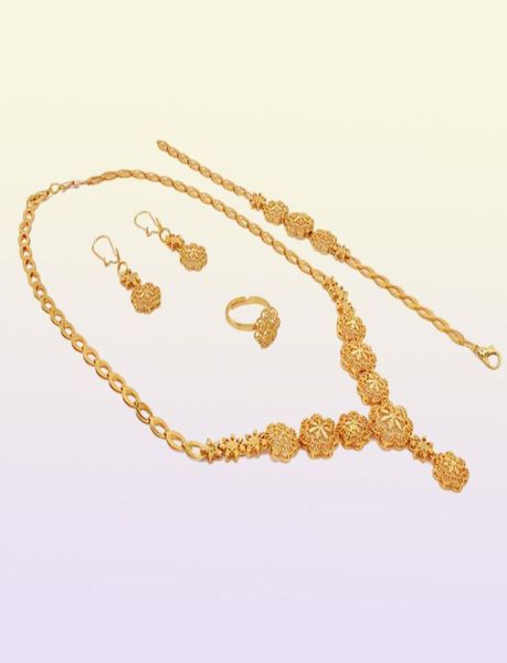 Lujo indio 24K chapado en oro diseñador niña conjuntos de joyas collar pendiente Dubai boda conjunto de joyería nupcial regalos para mujeres 2201195753516