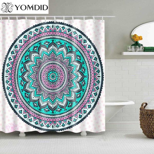 Cortina de ducha de mandala india Flor impresa geométrica cortinas bohemias de baño bohemio pared colgante de ducha geométrica 210609