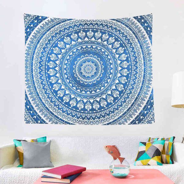 Indien Mandala Tapisserie Bohème Tenture Sable Plage Jeter Tapis Couverture Camping Tente Voyage Matelas Tapis Tapis J220804