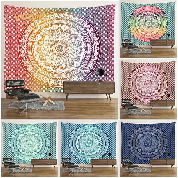 Tapiz de Mandala indio con flores para colgar en la pared, tela Hippie bohemia, manta grande, decoración estética para el hogar y la habitación 240111