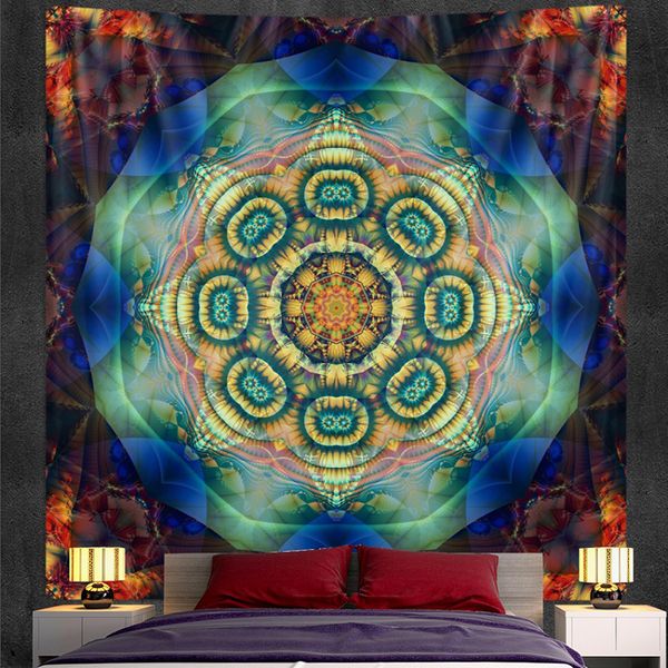 Indian Mandala Tapestry Psychedelic Scene Home Decor Tapestry Bohemian Decor Hippie Yoga Mat de grande taille de canapé