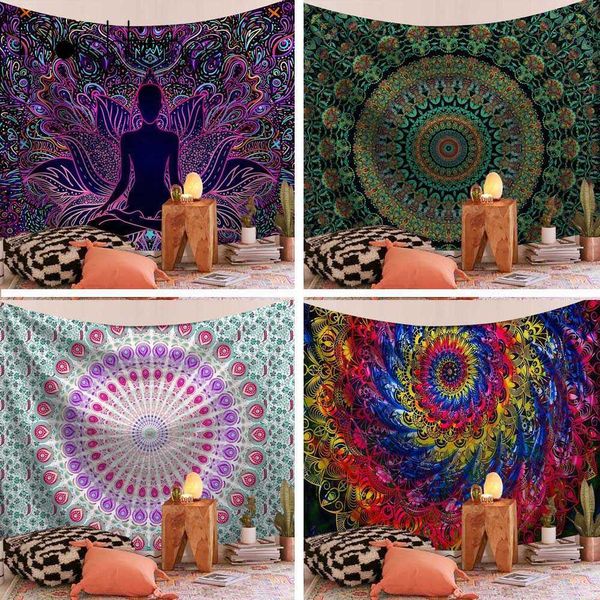 Tapiz de Mandala indio para colgar en la pared, toalla de playa de arena, manta, tienda de campaña, colchón de viaje, almohadilla de dormir bohemia, tapices 210609