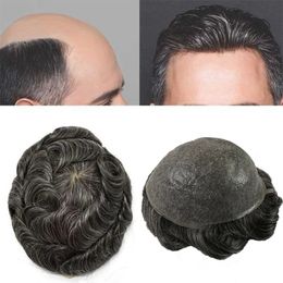 Indien hommes toupet Remy cheveux humains pièces V boucle 0.04-0.05mm peau PU Base prothèse mâle perruque système de remplacement