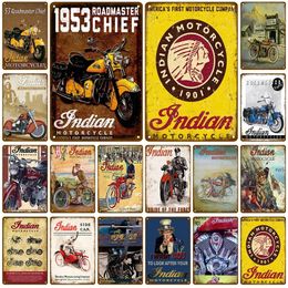 Indian Motorcycle Metal Poster Vintage Motorcycles Metal Signs Indian Car Tin Sign Rero Wall Decor pour Garage Club Man Cave Cadeau pour les amateurs de moto w1