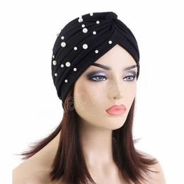 Indien musulman femmes perles Hijab chimio casquettes plissé Turban Bonnet bonnets perte de cheveux chapeau bandeau Cancer couverture foulard Mujer casquette