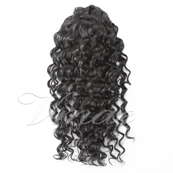 Indio Natural Negro Onda profunda Remy Virgen Cordón Cola de caballo Cola de caballo 12 a 26 pulgadas Extensión de cabello humano real