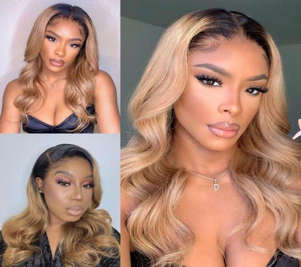 Indien Ombre Blonde Noeuds invisibles 5x5 Soie Top Lace Frontal Perruques de cheveux humains avec des cheveux de bébé pour les femmes noires Natural Hairline7259962