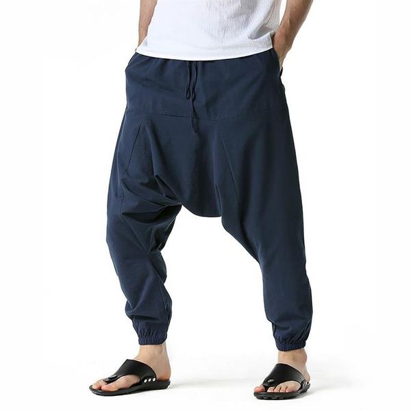 Pantalones indios para Hombre, pantalones Ninja, pantalones bombachos holgados, pantalones de entrepierna baja para Fitness, moda de baile Punk para Hombre Pantalon305J