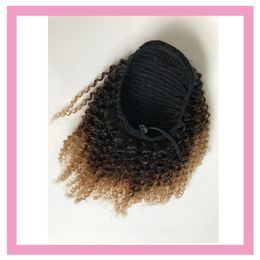 Queues de cheval indiennes péruviennes Afro Kinky Curly 1B/4/27 Couleur Ombre 100g 1b 4 27 Queue de cheval 10-20 pouces