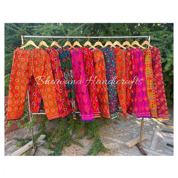 Pantalon indien Phulkari brodé pour femme, pantalon ventre plage été spécial coton