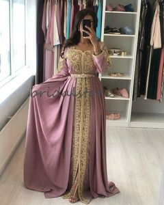 Indiase roze avondjurken met kristal lange mouwen prom jurken formele slijtage volledige lengte Dubai Turkije avondjurken 2020 Trajes de gala