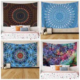 Tapiz de mandala psicodélico indio, decoración hippie para alfombras de pared de dormitorio, sala de estar, tela de lona, Tapiz J220804