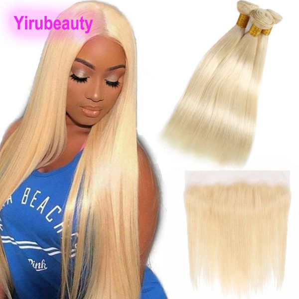 Cheveux humains bruts indiens avec dentelle frontale bébé cheveux 3 faisceaux avec frontale droite 613 # blonde droite 10-28 pouces produits capillaires