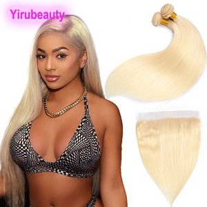 Indian Raw Virgin Hair 2 Bundels met 13x4 kanten frontale voorgeplukte rechte 613 kleur blond menselijk haarbundel 13 bij 4 frontals
