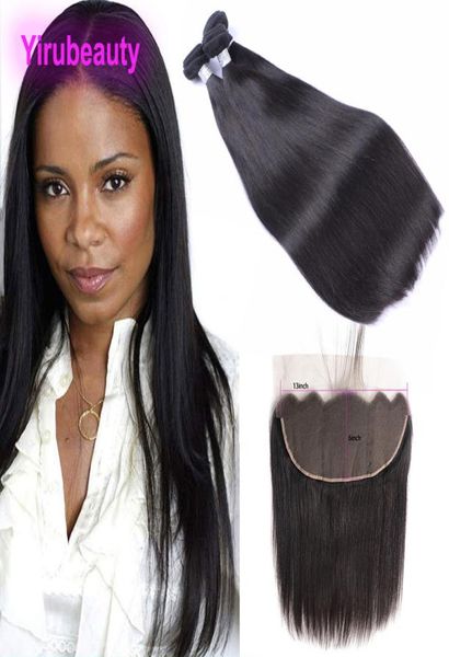 Produits de cheveux indiens vierges crus 1030 pouces droits 3 paquets avec 13X6 dentelle frontale cheveux de bébé couleur naturelle entière 4 pièces4367000