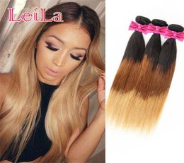 Extensiones de cabello indio virgen sin procesar, pelo liso 1B427, 3 paquetes, tejidos rectos indios, Color Natural de Leila2885091