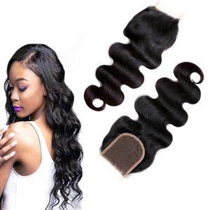 Indien Raw Vierge Cheveux Humains 4X4 Dentelle Fermeture 130% Densité Corps Vague Trois Partie Moyenne Libre Dentelle Fermeture 10-24 pouces