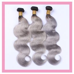 Indian Raw Virgin Human Hair Weeven Body Wave 3 Bundels 1B/Gray Double Rabes 10-26inch 1B Grijs Twee tonen Color Body Wave
