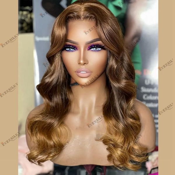 Indian Remy Hair Body Wave Brun Honey Blonde 13X6 Deep Part Lace Front Wig pour les femmes noires 180 Density 360 Lace Frontal Wig Full Lace WIG
