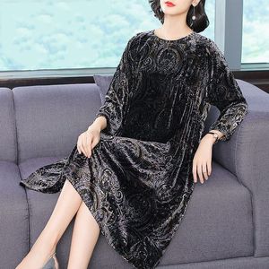 Robe de style Sari indien manches 3 quarts tunique noire haut imprimé femmes robe ample vêtements de fête quotidiens costume arabe