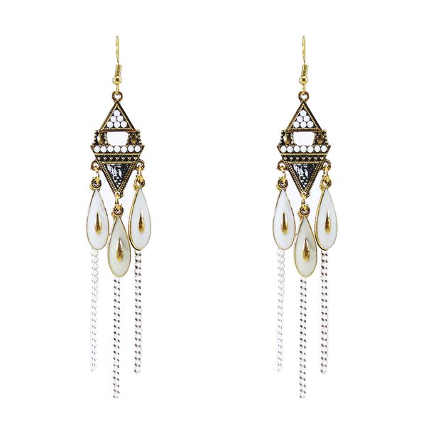 Or de style indien en forme d'or en forme de géométrie avec perles multicolores émail et boucles d'oreilles en chaîne pour femmes pour femmes cadeau