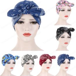 Turban indien pour femmes, imprimé de fleurs, couvre-chef, Hijab musulman, Bonnet avec nœud torsadé, perte de cheveux, écharpe de tête