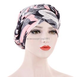 Turban indien pour femmes musulmanes, Bonnet tressé à imprimé Floral, couvre-chef, casquette de chimio, foulard, Bonnet, enveloppe de tête, couverture contre la perte de cheveux