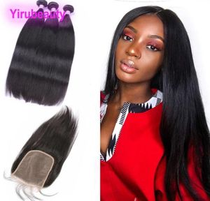 Indian Human Heuv Hair Three Packs with 6x6 Lace Fermeure Middle 3 Part Straight Virgin Hair Extensions Fertures en dentelle1528350