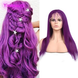 Cheveux vierges indiens 100% cheveux humains Remy droite violet 13X4 perruque avant en dentelle perruques pré-plumées 12-30 pouces jaune Red1696
